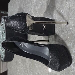 Monika Chiang Snake Black Platform Artsy Metal High Heel Pumps Shoes 36